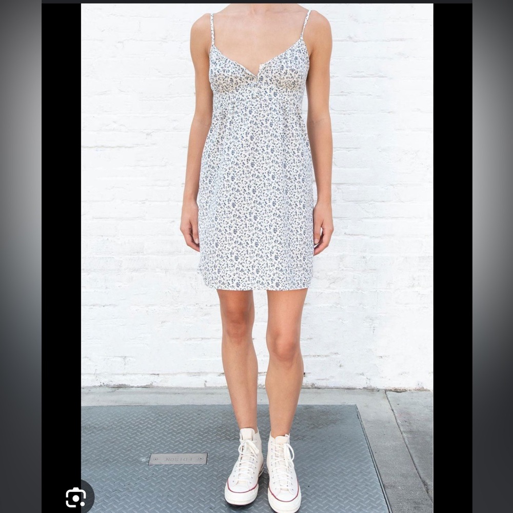 One size fits all Brandy Melville white and blue floral dress